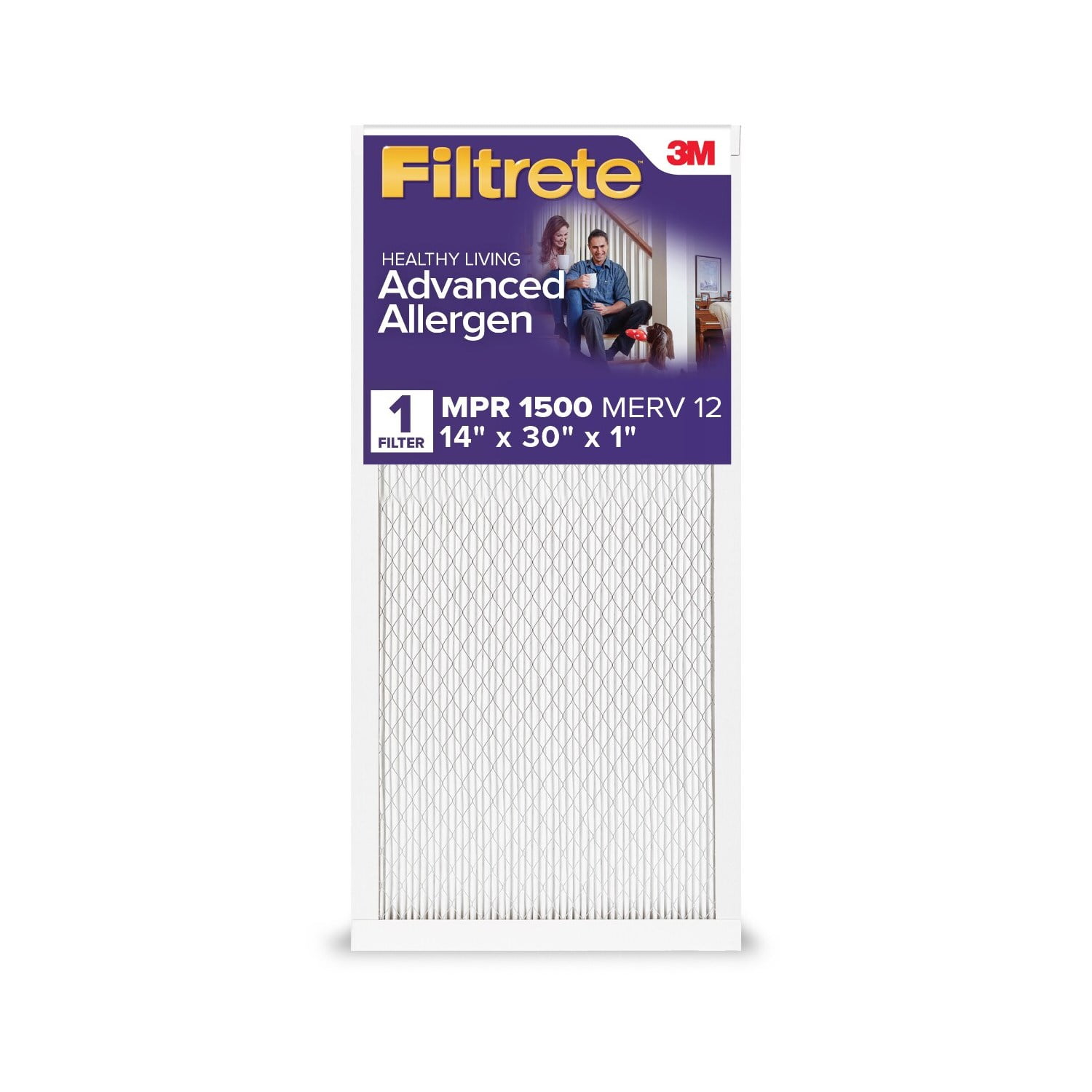 (2 pack) Filtrete 14x30x1 Air Filter, MPR 1500 MERV 12, Advanced Allergen Reduction, 1 Filter