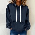 thumbnail image 3 of Otntypg Women’s Denim Hoodie Jacket Lightweight Jean Pullover Casual Long Sleeve with Pocket Drawstring Hooded Sweatshirt Tops Navy XL, 3 of 8
