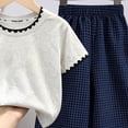 thumbnail image 3 of Caqnni 9-10 Years Teen Girls Comfortable And Breathable Set Short Sleeved Shirt Checkered Pants Two Piece Set Yoga Gym Outfit Running Tracksuit A12-Navy, 3 of 3