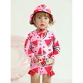 thumbnail image 3 of GYRATEDREAM Newborn Baby Girl One-Piece Swimsuit Floral Print Zipper Bathing Suit Ruffled Long Sleeve Rash Guard Swimwear with Hat, 3 of 9