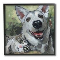 Stupell Industries Dog & Cat Friendship Animals & Insects Painting Black Framed Art Print Wall Art, 24 x 24
