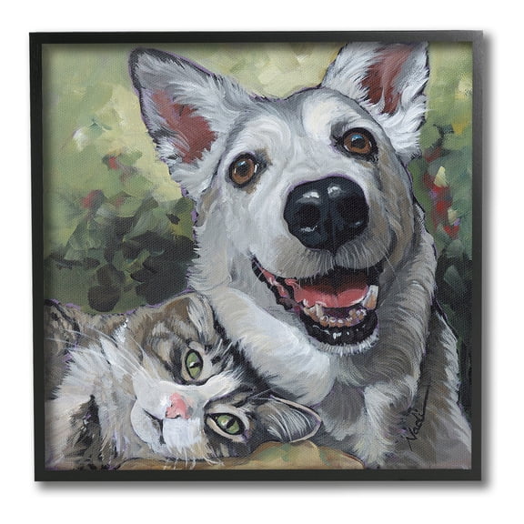 Stupell Industries Dog & Cat Friendship Animals & Insects Painting Black Framed Art Print Wall Art, 24 x 24