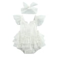 thumbnail image 1 of Baby Girls Outfit Lace Splicing Fly Sleeve Backless Romper Headwear, 1 of 8