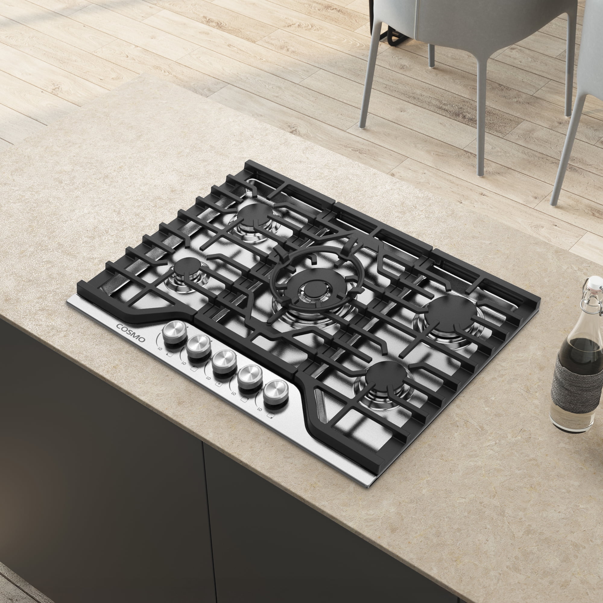 Cosmo 30 in. Vista Collection Drop-in Gas Cooktop with 5 Burners, Metal Knobs in Stainless Steel