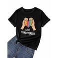 thumbnail image 7 of Women's T-Shirt LOVE IS INDIFFERENT Rainbow Heart Short Sleeve Casual Tee Classic Crew Neck T Shirt for Women Black, M, 7 of 7