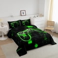 thumbnail image 3 of Gamer Twin Bedding Set Neon Green and Black Gaming Comforter Sets ,Abstract Geometric Grid Bedding Comforter Sets Video Game Controller Quilt Bed Set 2Pcs, 3 of 7