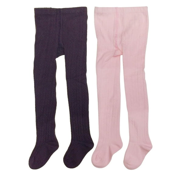 Wrapables® Purple and Pink Cotton Diamond Weave Knit Tights for Girls (Set of 2), 4-5 Years