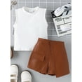 thumbnail image 4 of Little Girls Summer Shorts Sets White Sleeveless Tank Top PU Leather Shorts Sets, 4 of 10