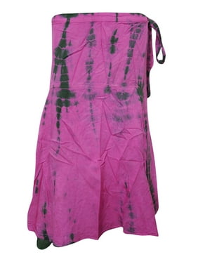 Mogul Women's Wrap Skirts Pink Tie-Dye Rayon Wrap-Around Skirts