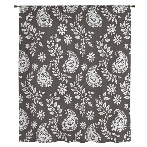 Grey Paisley Sheer Curtains 108" Extra Long, Ethnic Vintage Floral Botanical Abstract Light Filering Curtains, Privacy Drapes Simi Floor to Veiling Curtain for Living Room Large Window Treatment