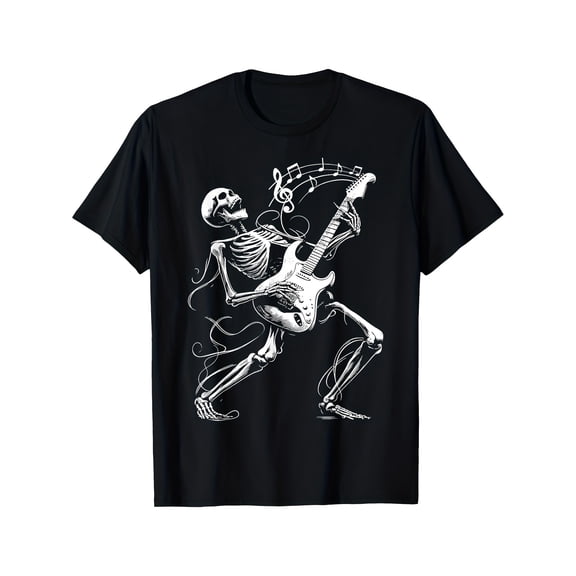 Men's Rocker Graphic Skeleton Playing Electric Guitar T-Shirt