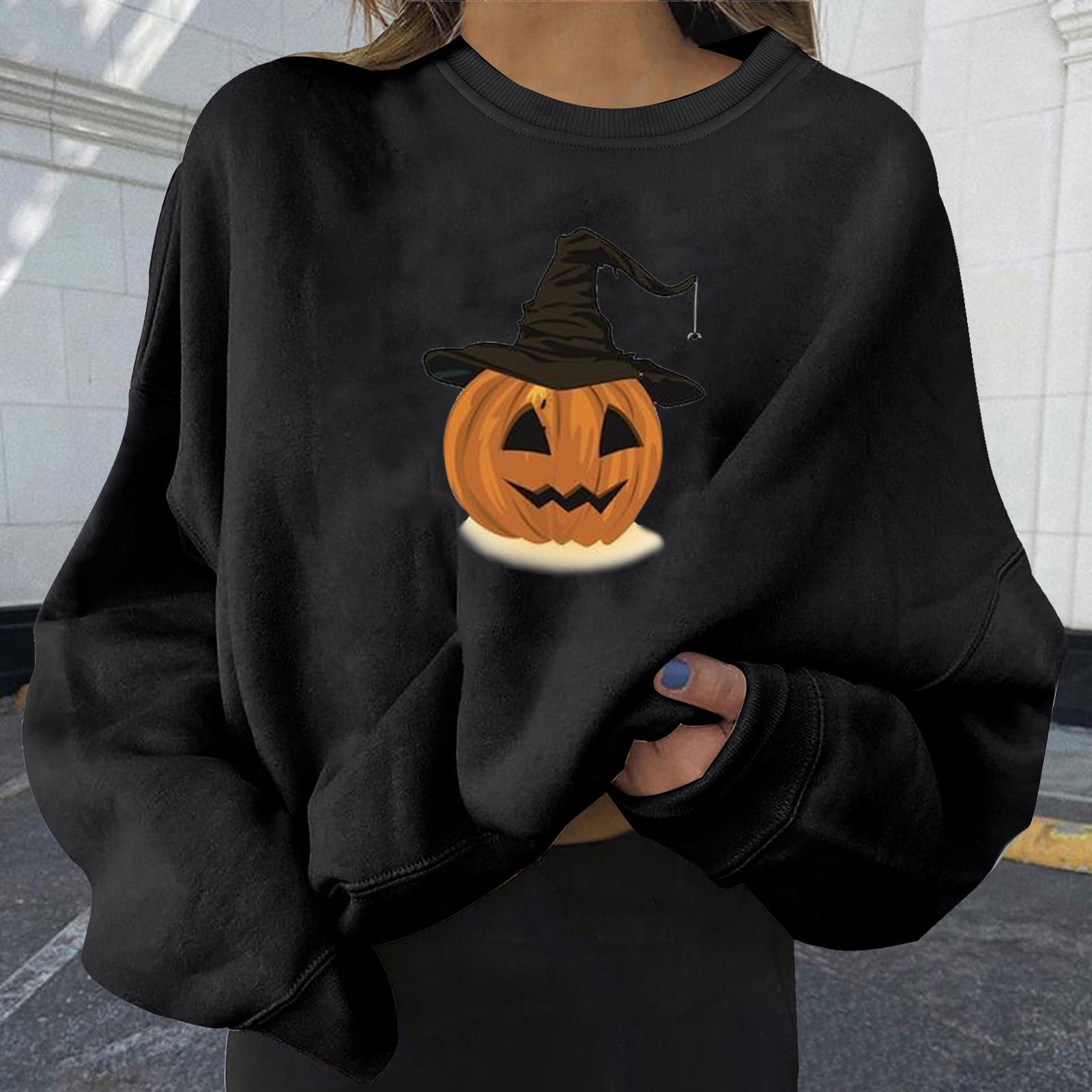 Halloween Hoodies for Women Womens Funny Pumpkin Ghost Print Sweatshirts Long Sleeve Drawstring Hoodie Tops 
