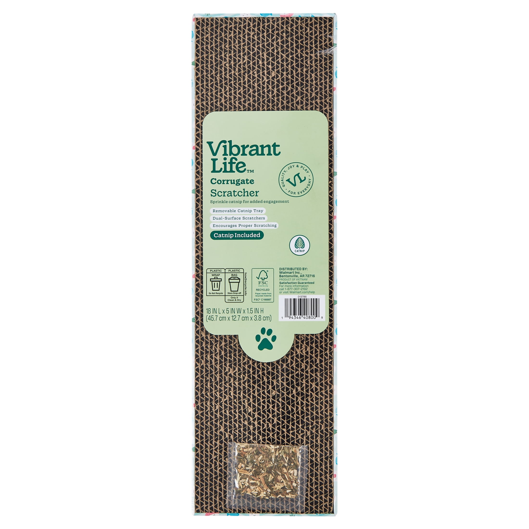 Vibrant Life Corrugate Sushi Cat Scratcher with Catnip, Multicolor, 18" x 5" x 1.5"