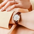 thumbnail image 4 of OLEVS Watches for Womens Brown Leather Strap Analog Quartz Rose Gold Fashion Casual Dress Multifunction Chronograph Diamond Date Waterproof Luminous Ladies Watches Relojes para Mujer, 4 of 15