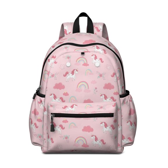 Unicorn and Cloud Pink Pattern Backpack for School, Cute School Bag with Adjustable Shoulder Straps and Padded Back, 13.4"x11"x4.7"