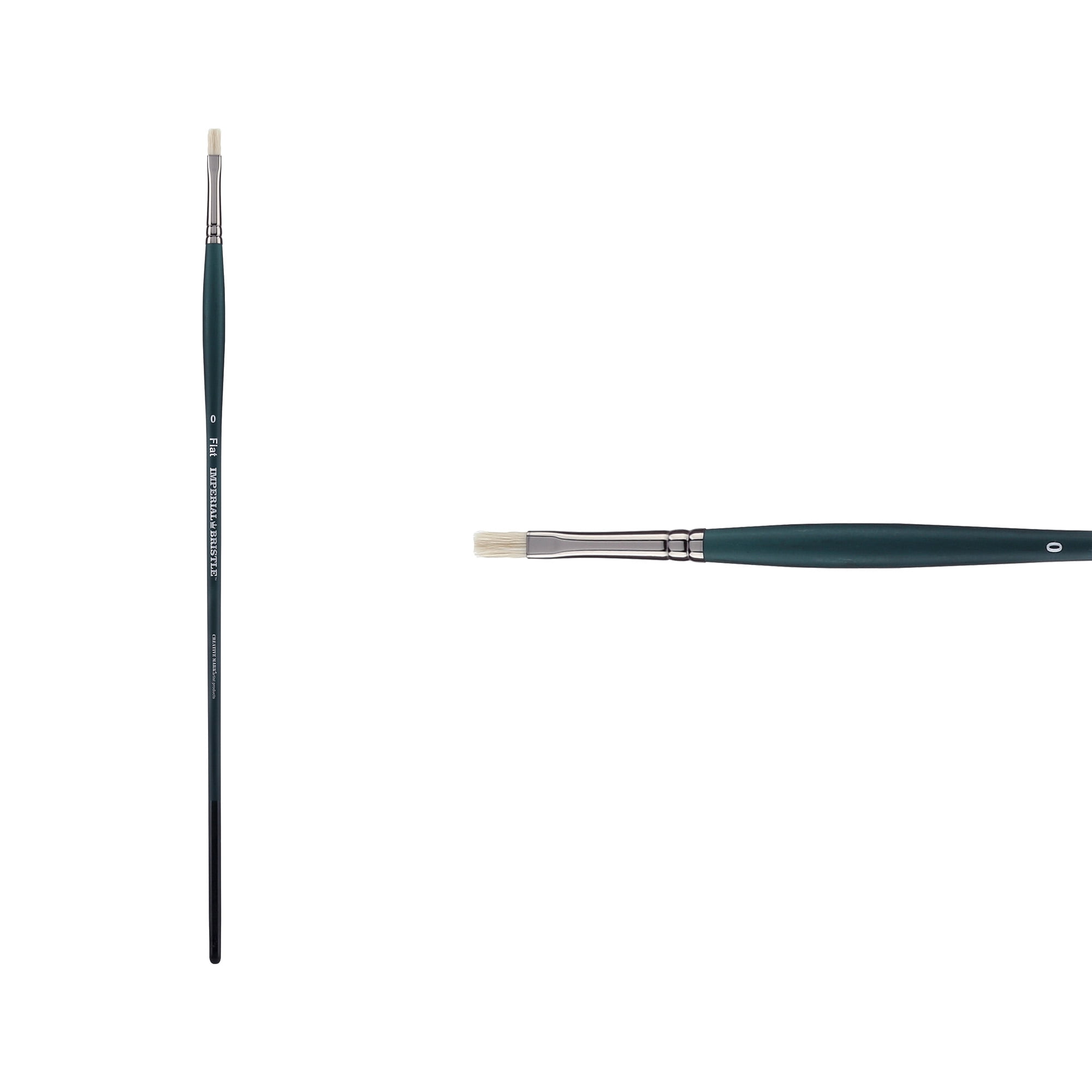 Creative Mark Imperial Professional Chungking Hog Bristle Brush - Flat #0- Pack of 3 Handmade Long Handle Oil Paint Brushes for Artists, Nickel-Plated Brass Ferrules, Stiff yet Soft Natural Bristles
