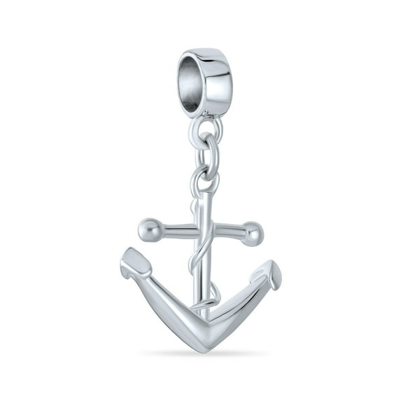 Bling Jewelry Womens Nautical Boat Anchor Travel Dangle Charm Bead Sterling Silver for Bracelets
