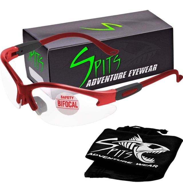 SPITS EYEWEAR Cougar Bifocal Safety Glasses (Magnifier: 2.00, Frame Color: Red)