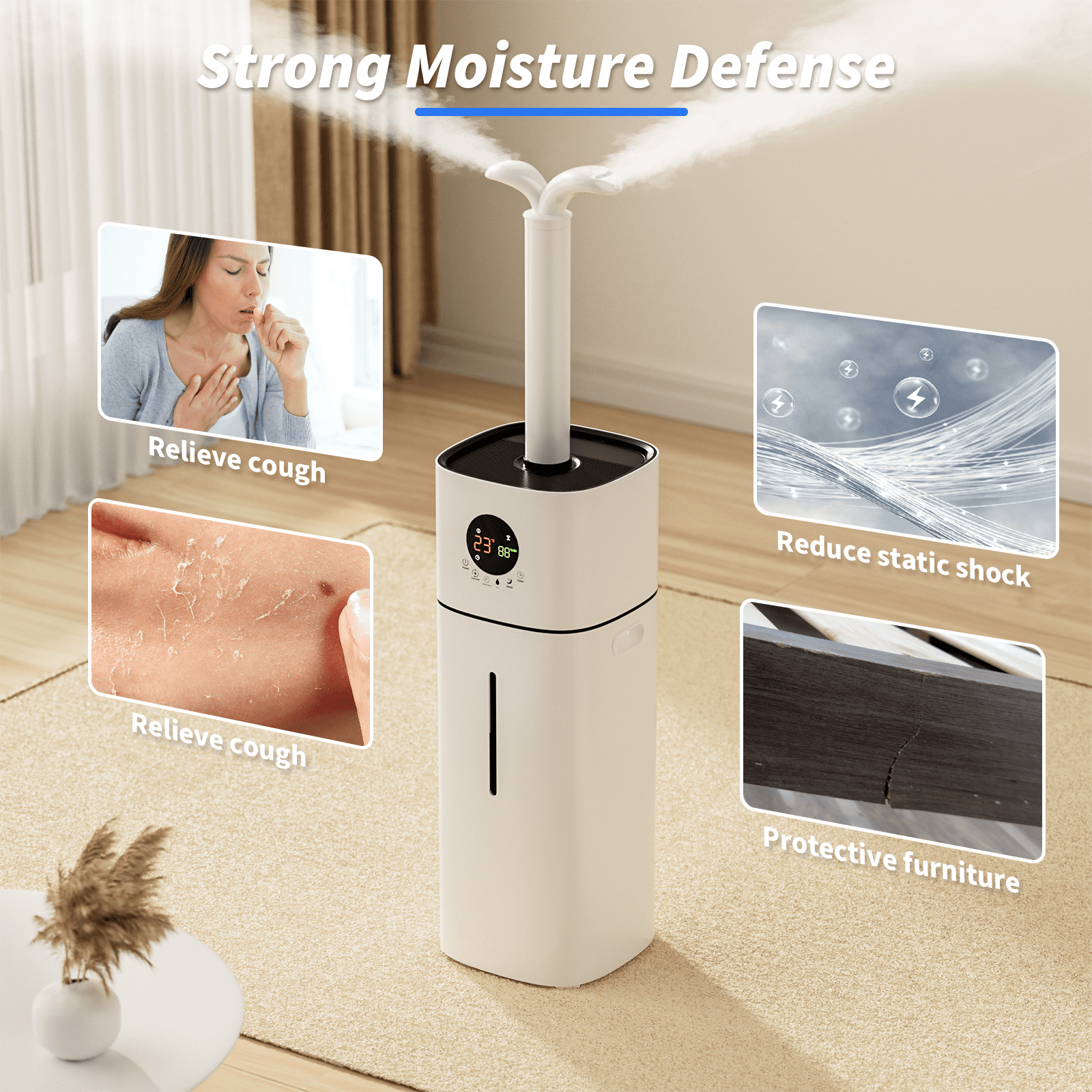 Rocyis Ultrasonic Tower Humidifier, 16L 4.2Gal, 360° Rotating, for Whole House, 1200 Sq Ft