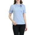 thumbnail image 5 of Unique Bargains Women's Bow Tie Neck Office Elegant Short Sleeve Blouse Top S Light Blue, 5 of 7