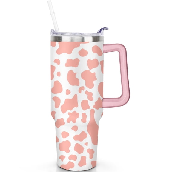 40oz Cow Print Theme Tumbler SpillProof Lid 40 oz Cow Print Tumbler with Handle Straw Double Insulated Travel Cup Gifts for Men Women