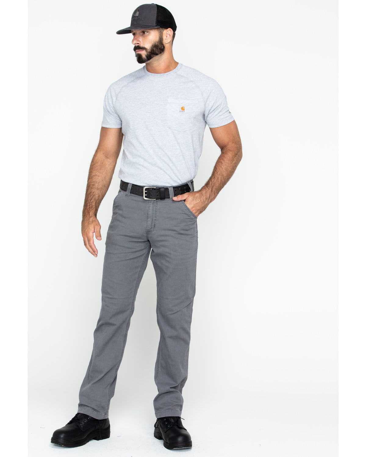 Carhartt Men's Rugged Flex Rigby Dungaree Stretch Work Pants Grey