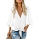 thumbnail image 3 of Camisa de mujer color sólido manga larga botón superior solapa blusa casual, blanco, XXL kenally AP001984-05, 3 of 6