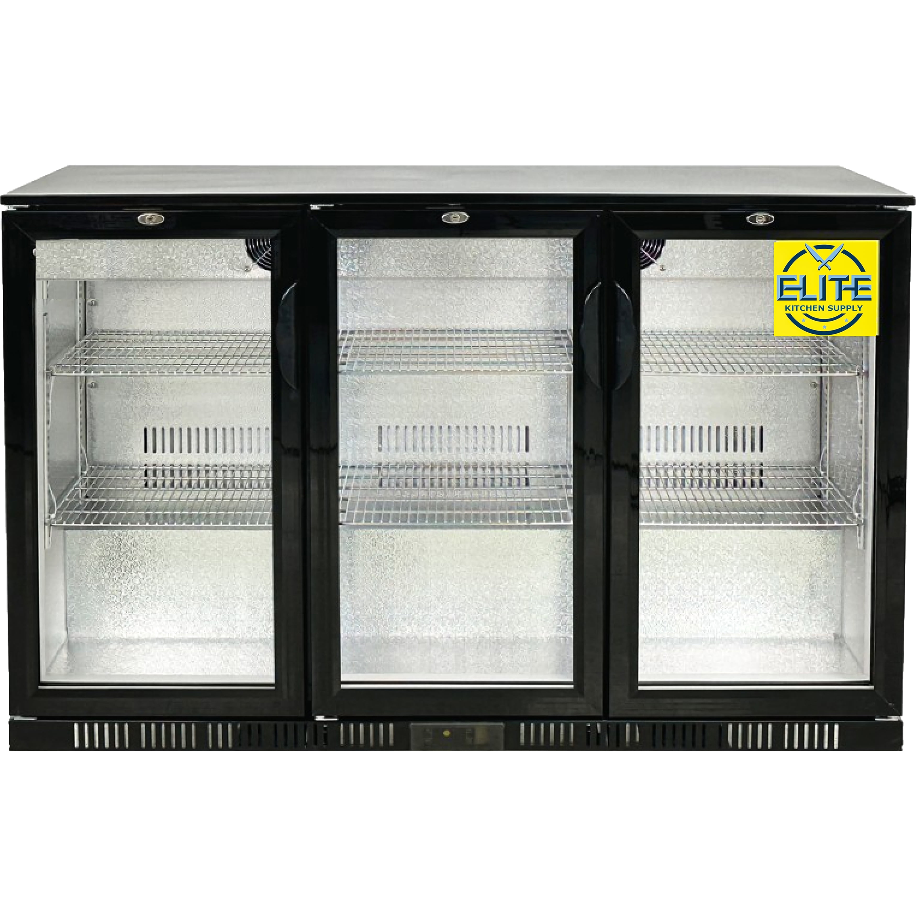 Elite Kitchen 53in Beverage Cooler, Commercial Counter Height Refrigerator, 11.3 Cu.Ft, 3 Glass Door, 441 Cans Capacity