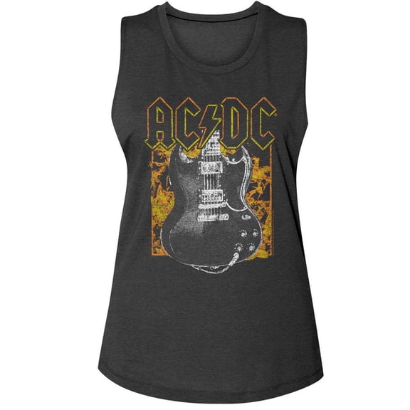 AC/DC Fire And Guitar Charcoal Women's Muscle Tank Top T-Shirt