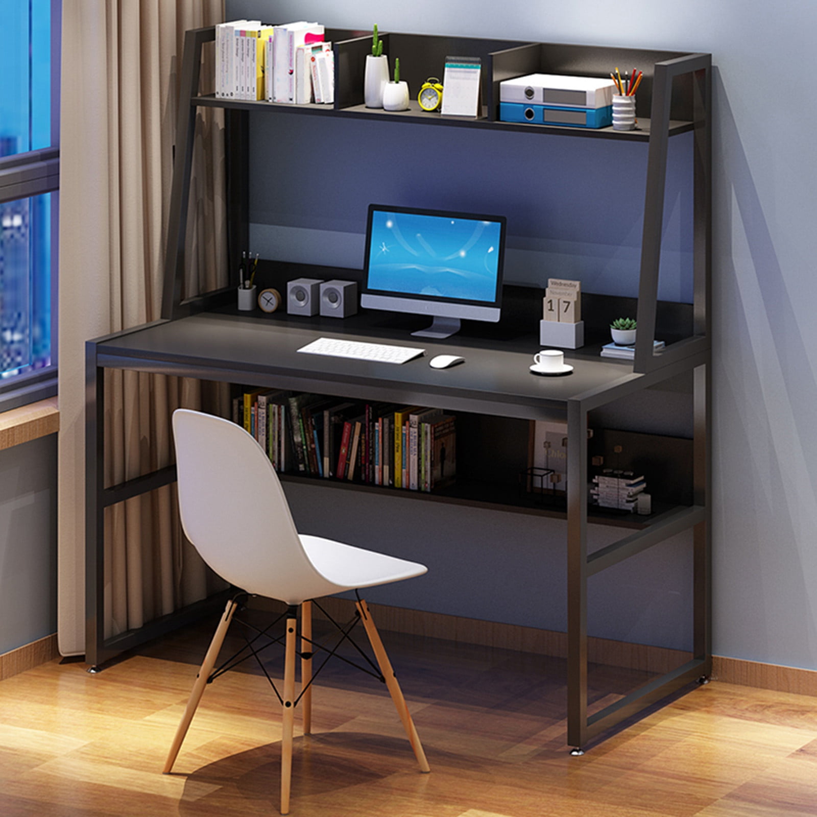 Details about   47-inch Computer Desk With Bookshelf Home Office Desk Space-Saving Design Table 