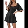 thumbnail image 2 of Vestidos de Verano para Mujer, Cuello Cuadrado, Espalda Anudada, Mangas Farol, Volantes, Vestido Informal de Corte A Negro S, 2 of 10