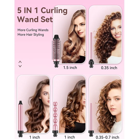 5-in-1 Curling Iron Wand & Thermal Brush Set