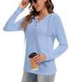 thumbnail image 4 of YUTK Hoodies for Women Button V Neck Waffle Knit Top Long Sleeve Shirts Fall Casual Comfy Pullover Sweatshirts Hooded Tops Sky Blue M, 4 of 6