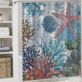 thumbnail image 6 of Fenyluxe  Nautical Shower Curtain Cute Beach Starfish Coral Seashell Ocean Sea Life Coastal Underwater Watercolor Abstract Fabric Decorative Bathroom Curtains with Hooks White, 6 of 7