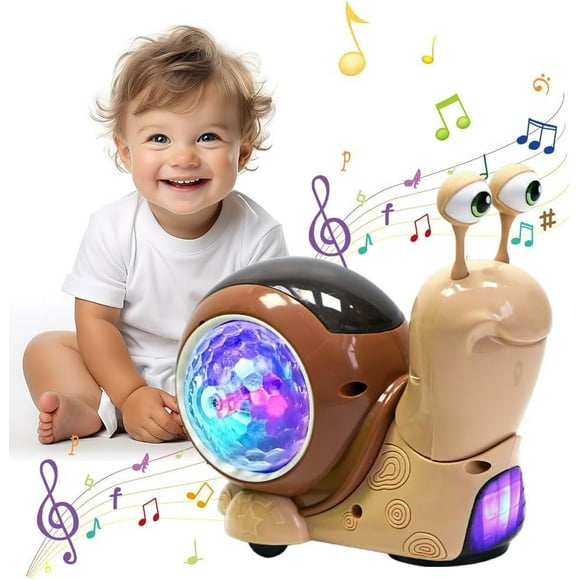 Glowing and Music Playing Crawling Snail, Auto-Sensing Snail Crawling Toy with Music and Light, Interactive Musical Toys, Fun Holiday & Birthday Gifts for Toddler (Brown)