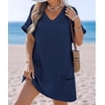 thumbnail image 6 of Swimsuit Coverup for Women Waffle Knit V Neck Short Sleeve Beach Coverup Dress with Pockets Dark Blue XXL, 6 of 8