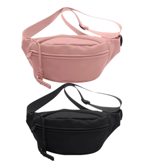 2PCS Crossbody Sling Bag Set for Women and Men, Waterproof Polyester Shoulder Bag, Anti-Theft Travel Fanny Pack with Organizer Pockets, Black and Pink
