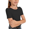 thumbnail image 3 of Little Girls & Tween Girls Short Sleeve Tops Ribbed Slim Fit Casual T-Shirts 13-14T,Black, 3 of 4