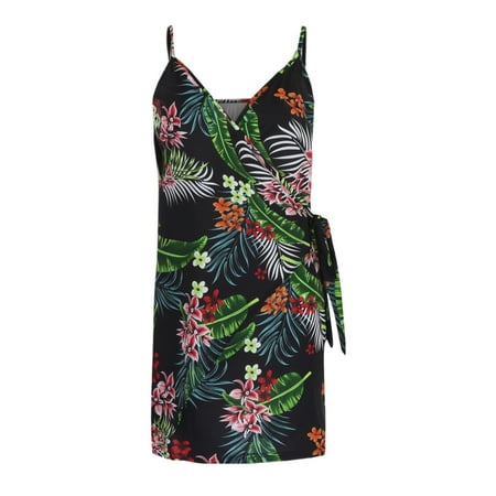 

Womens Summer Suspenders Waisted Temperament Slim Print Dress