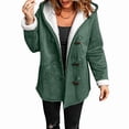 thumbnail image 2 of Women'S Fleece Collar Long Sleeve Hooded Button-Down Jacket with Pockets Grass Green XL, 2 of 8