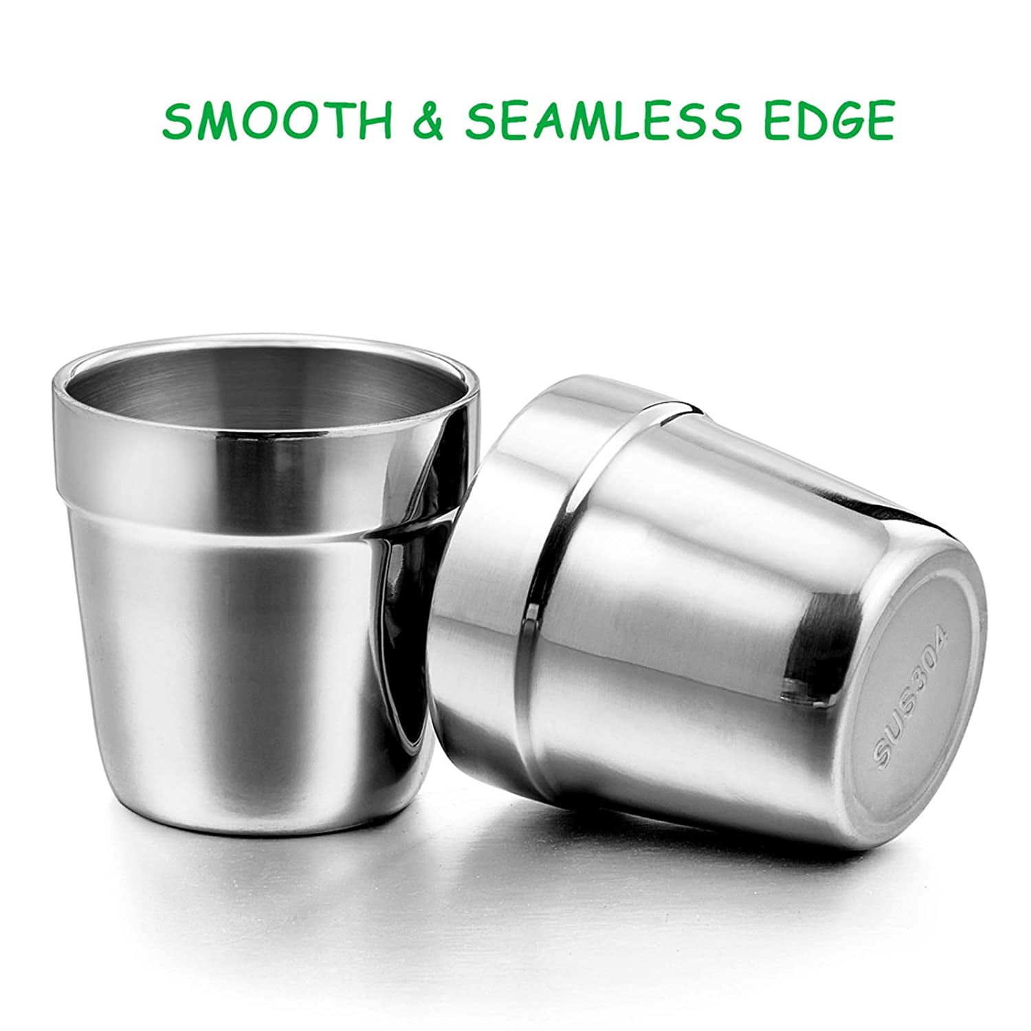 Mtal Cups for Kids Baby, 6 Ounc Stainlss Stl Insulatd Cups for Toddlr Childrn, Training & Transition, Doubl Wall & Shattrproof, Mirror Polishd & Dishwashr Saf - 2 Pack