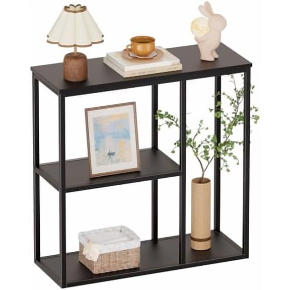 Console Table, 12'' Narrow Entryway Table for Living Room, 31.5'' x 31.5'' Black Industrial Sofa Table with 3-Tier Storage Shelves for Corridor, Hallway, Black