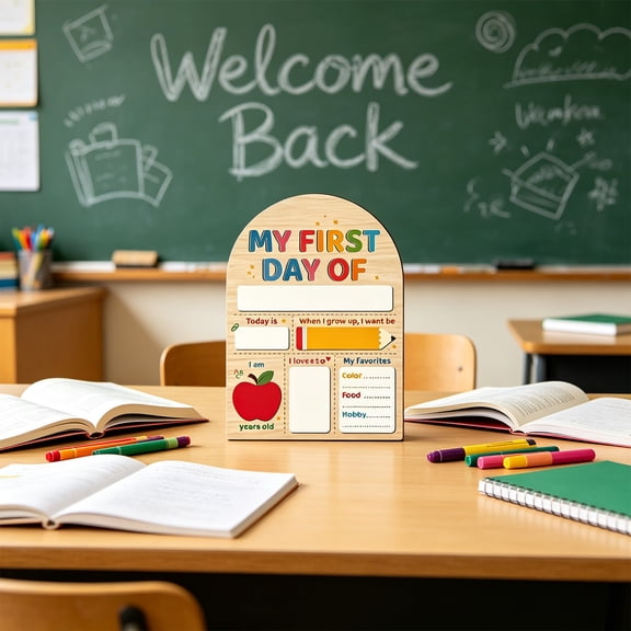 ChicYu First Day of School Sign Wooden Back to School Board, Reusable Milestone Chalkboard for Grade Photo Prop, Classroom Home Desk Decoration