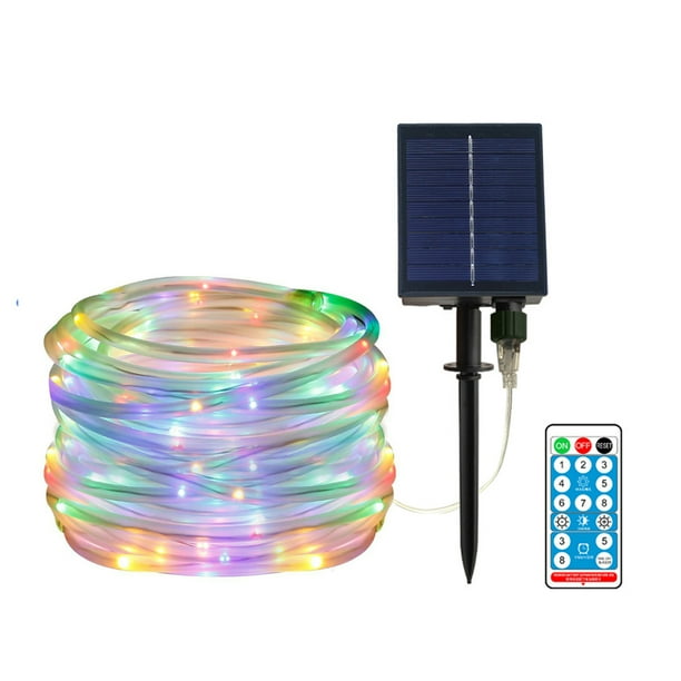 40ft / 100leds Luces de cadena LED con energía solar Control remoto Cambio de color 8 modos Alambre de cobre decorativo
