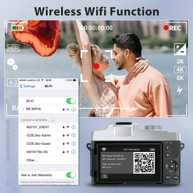 Saneen 6K Digital Camera for Photography 84MP Vlogging Camera with