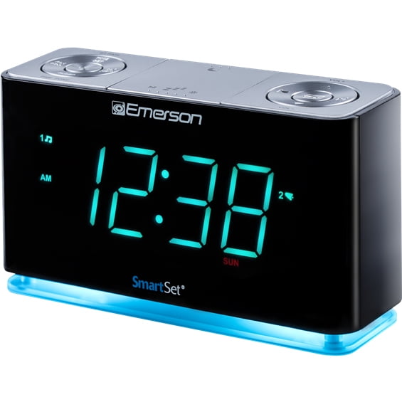 Emerson SmartSet Projection Alarm Clock Radio with USB 1.4" Blue LED Display 