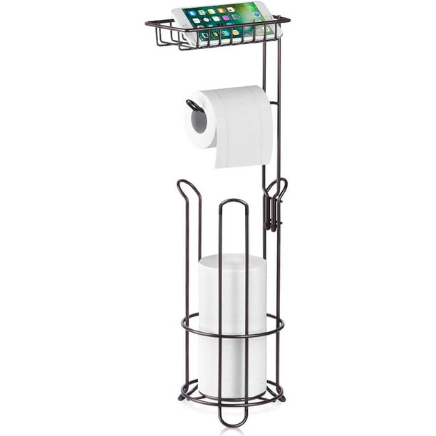 Soporte para papel higiénico con estante, soporte para portarrollos de papel higiénico con dispensador de papel higiénico de metal, papel higiénico resistente