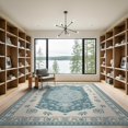 thumbnail image 2 of ODIKA 9'x12' Teal Cream Floral Medallion Design Washable Area Rug Elegant Geometric Border with Vintage Charm Non-Shedding, Easy Care for Master Suite, California King, Under Bed, 2 of 7