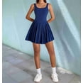 thumbnail image 5 of Womens Square Neck Tennis Dress Pleated Sleeveless Built in Shorts Golf Athletic Dress with Pockets Navy Blue S, 5 of 7