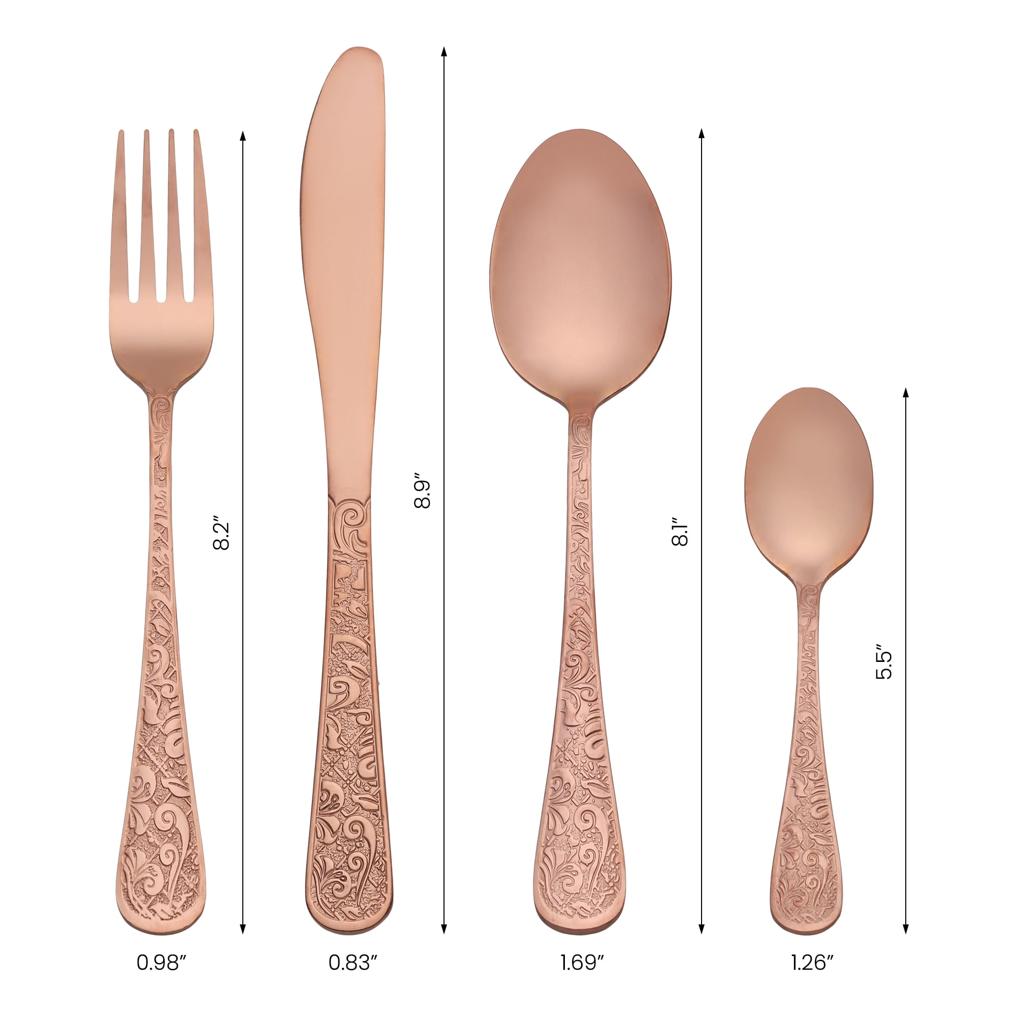 Unique Bargains 4 Piece Stainless Steel Floral Flatware Set Rose Gold 4